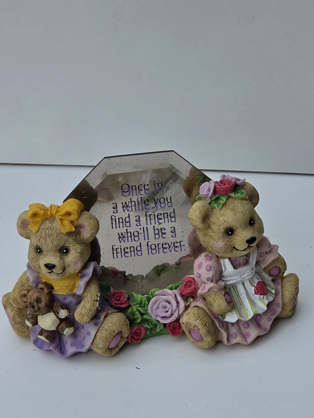 Vintage CMP 2 Bear Friends Mirror Figurine - Friendship Quote
